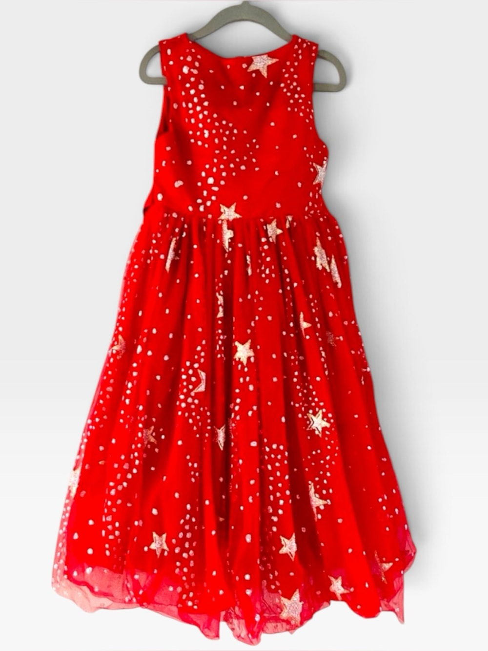 Trish Scully Antoinette Gown Red Crimson Gold Star Tulle Dress Girls Excellent